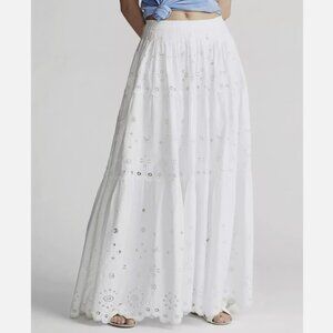 Polo Ralph Lauren White Eyelet Tiered Poplin Maxi Skirt